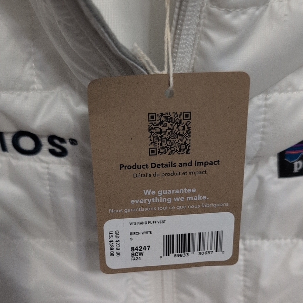 Women's Patagonia White Quilted Vest with SOMOS Embroidery Small - Picture 3 of 7